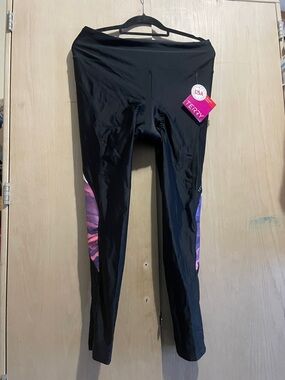 Terry Black cycling Leggings with Pink and Purple Side Panels